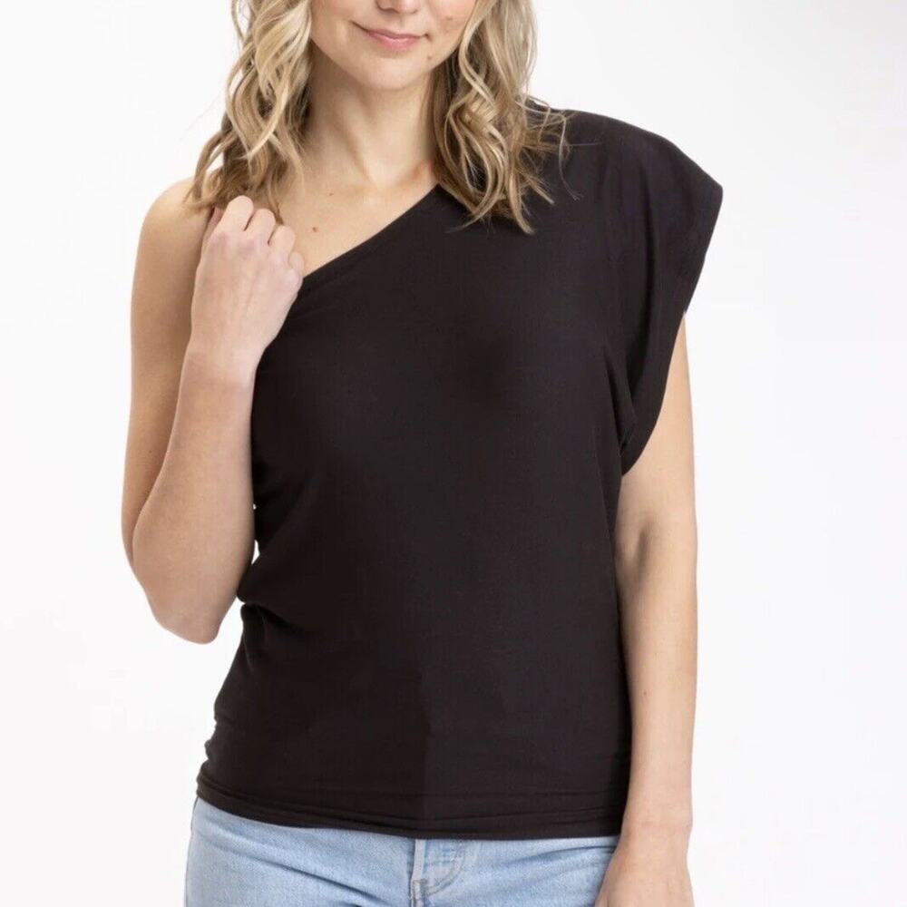 Threads 4 Thought Luxe Jersey Black One Shoulder Top Size 3X NWT
